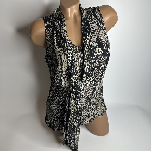 Y2K Python Print Blouse Ann Taylor Sleeveless Top Tie Front Size 6 Career Work - Picture 1 of 10